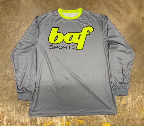BAF Sports Long Sleeve Full Dye Jersey, Charcoal w/ Volt Yellow